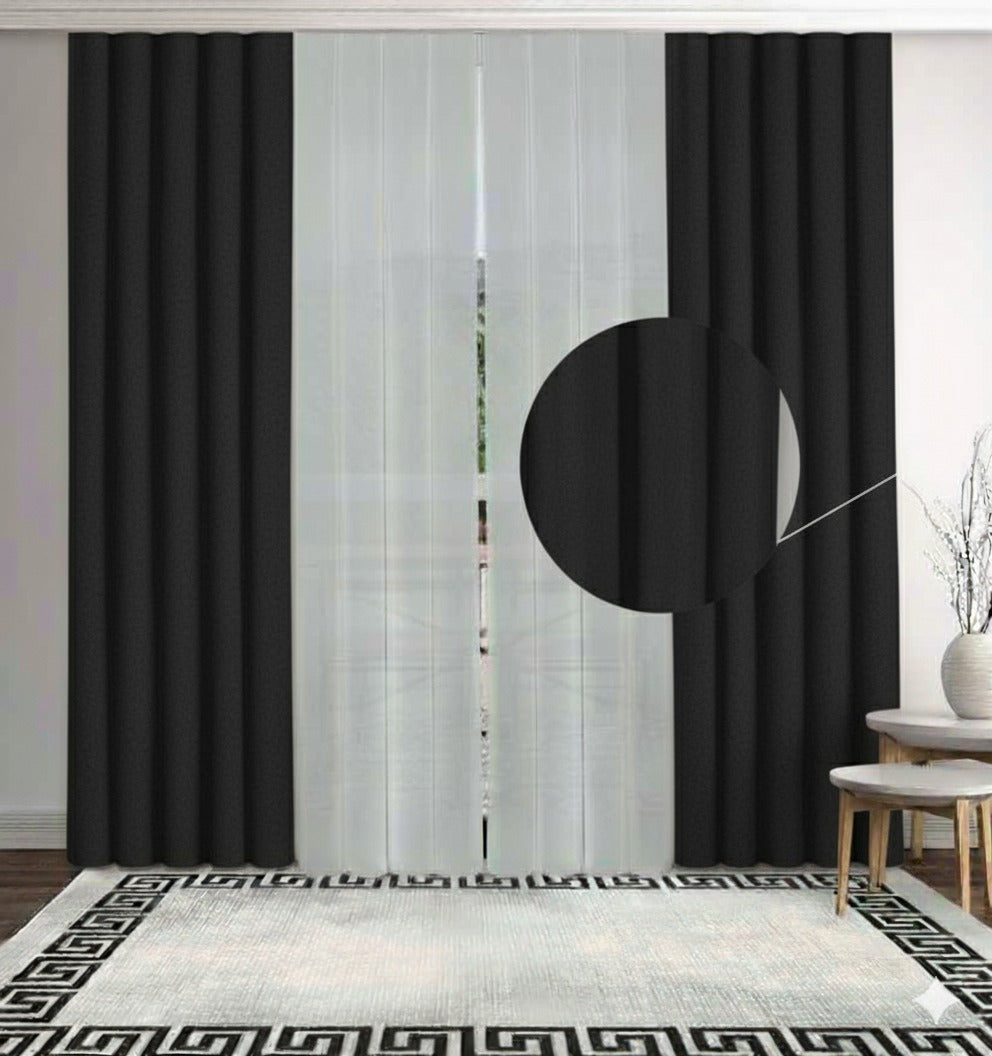 Artella Baskılı Dikey Tül Perde Siyah