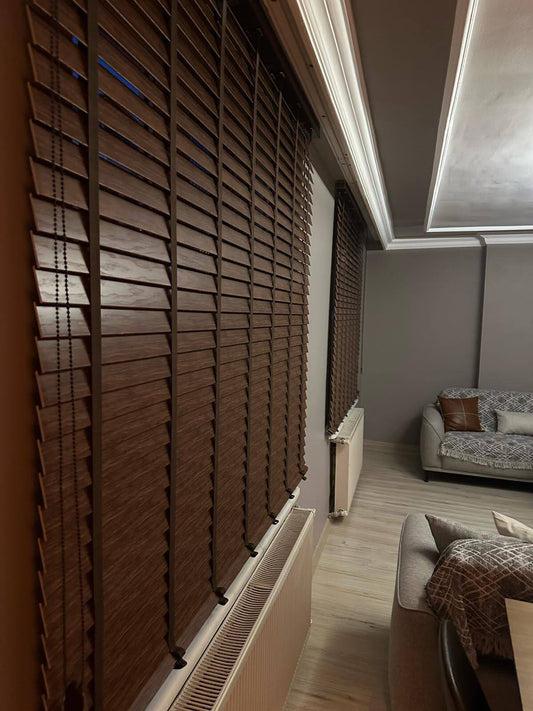 Artella 50mm Kaplama Ahşap Jaluzi Perde Kahve