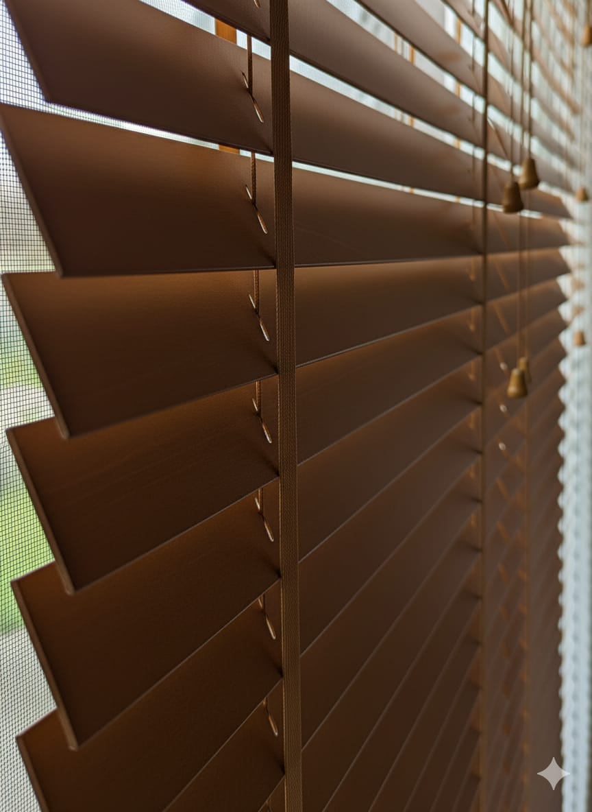 Artella 50mm Kaplama Ahşap Jaluzi Perde Kahve