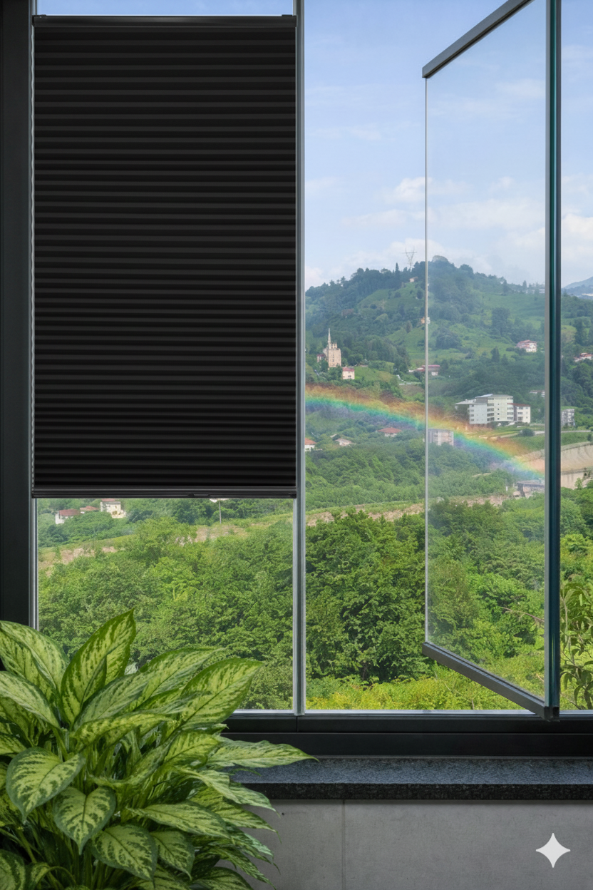 ArtHoneycomb (Petek Desenli) Siyah Plise Perde