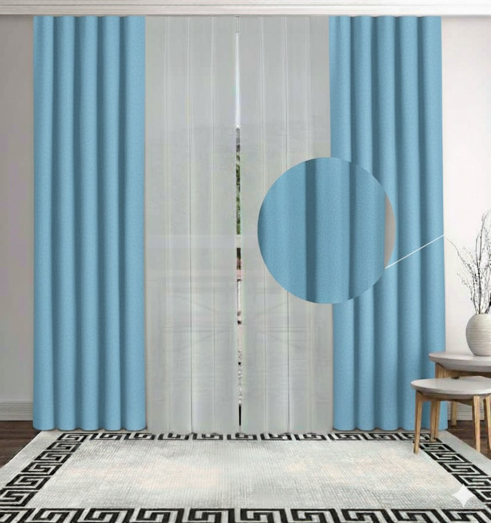 Artella Baskılı Dikey Tül Perde Mavi